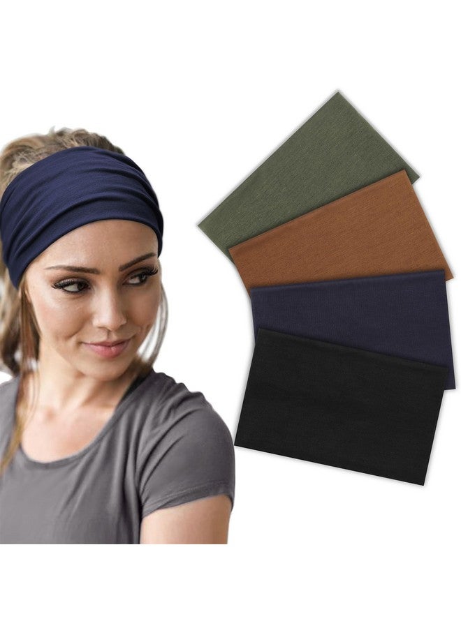 DRESHOW Wide Headbands For Women Elastic Turban Hair Bands Boho Head Bands For Women'S Hair Non-Slip Yoga Workout Hairband Girls Accessories 4 Pack - Image 1