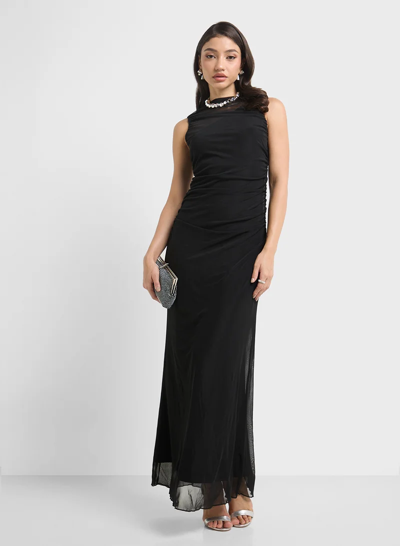 ELLA Mesh Accent Gown Dress