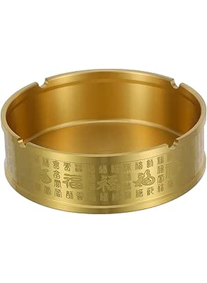 Vintage Brass Ashtray Round Ash Holder Artistic Home Office Patio Decor For Smokers - Image 1
