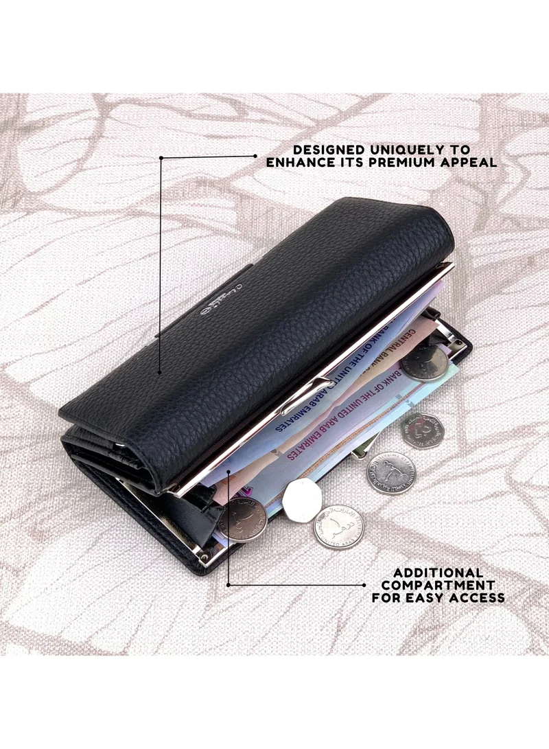 Classic Milano Black (JFL-4-87201-103) Classic Milano Premium Faux Leather Long Wallet for Women with Magnetic Closure | Ladies Wallet Card Holder Purse | Slim Women's Wallet for Daily Use, Travel, and Gifting for Women | Best Price UAE