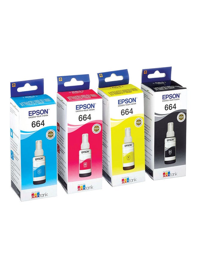 إبسون مجموعة زجاجات خرطوشة حبر إيكو تانك مكونة من 4 قطع مناسبة لطابعات L100/ L110/ L120/ L200/ L210/ L220/ L300/ L310 متعدد الألوان - Image 1