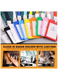 phomemo 10PCS Vertical Badge Holder with Lanyard Kit,10 Color Name Badge Holder, Waterproof Id Card Holder with Flat Lanyard, For Office, School, Double Sided Transparent Work Id Card Holder  - Image 2