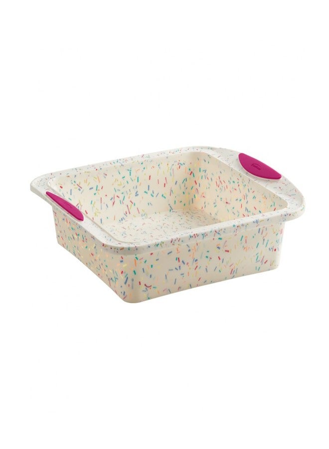 Trudeau 8x8in Confetti Silicone Cake Pan - Reinforced Hybrid of Flexible Silicone and Hard Lining for Shape Stability - Nonstick, BPA Free, Oven Safe to 428°F, and Dishwasher Safe - Image 1