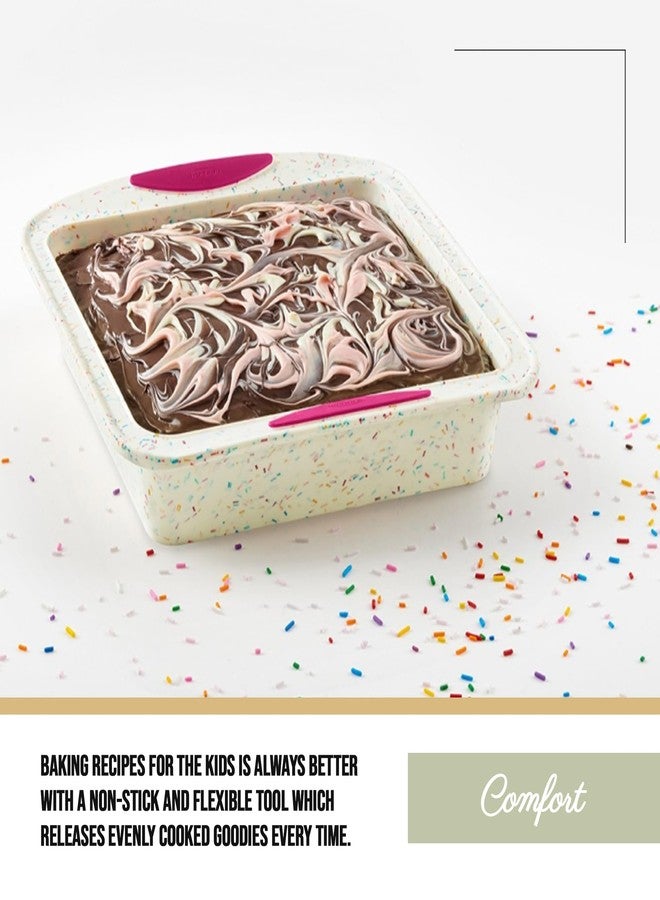 Trudeau 8x8in Confetti Silicone Cake Pan - Reinforced Hybrid of Flexible Silicone and Hard Lining for Shape Stability - Nonstick, BPA Free, Oven Safe to 428°F, and Dishwasher Safe - Image 5