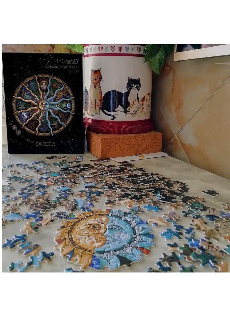 KASTWAVE Round Jigsaw, Puzzle for Adults Zodiac Horoscope Puzzle Puzzles For Adults 500 Piece DIY Constellation Circular Jigsaw Puzzles  - Image 3