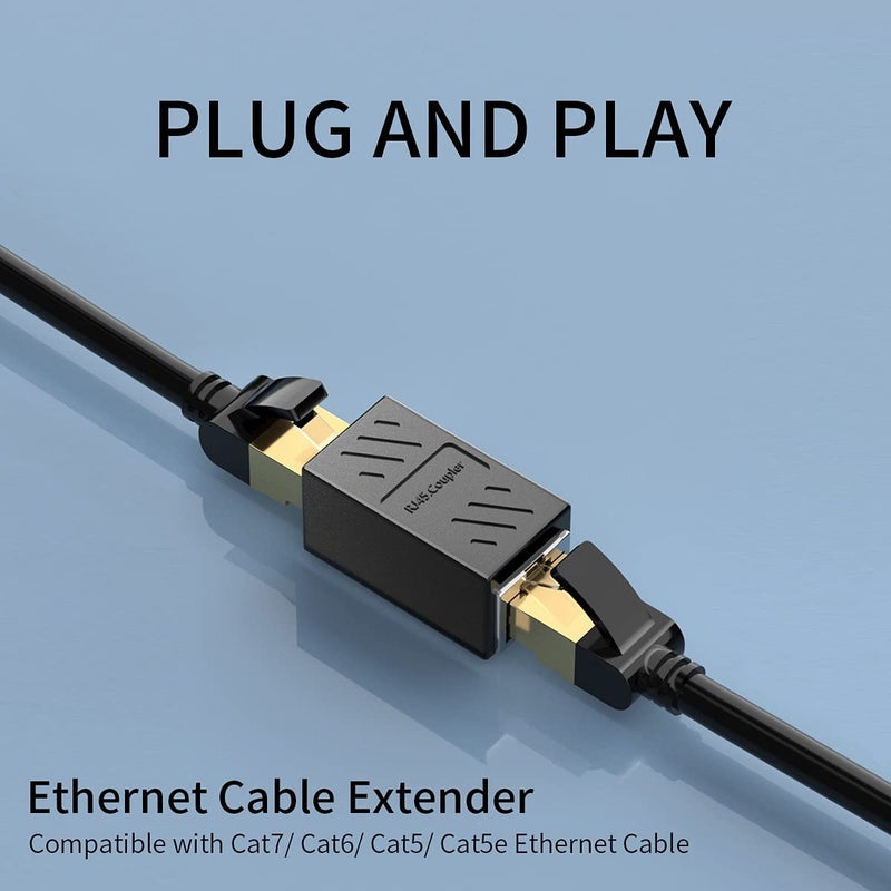 Sado موصل Sadow Shielded 8p8c RJ45، محول تمديد كابل Ethernet ADSL، موصل أنثوي إلى أنثوي، قابس موسع متوافق مع كابل Cat7 Cat6 Cat5e (عبوة من 5) - Image 3