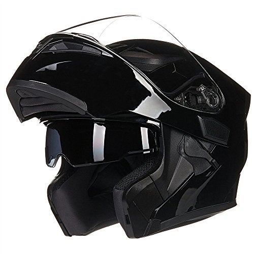 ILM Motorcycle Dual Visor Flip up Modular Full Face Helmet DOT 6 Colors Model 902 L Gloss Black