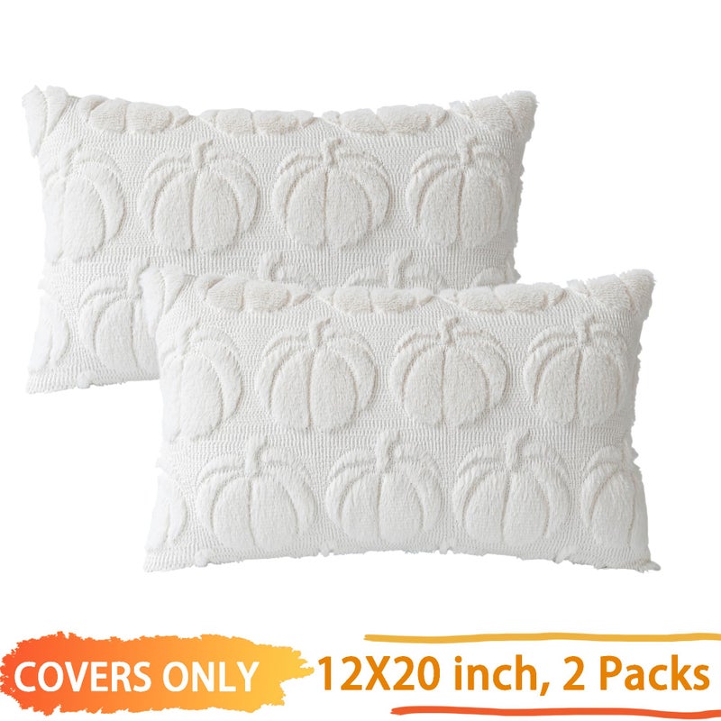 COSIBONO Pumpkin Fall Decorative Throw Pillow Covers 12""x20""  Set of 2 Cream White Soft Faux Fur Pillow Covers for Autumn Harvest  Fluffy Plush Accent Pillow Cases for Farmhouse Couch Cushion Covers - Image 3