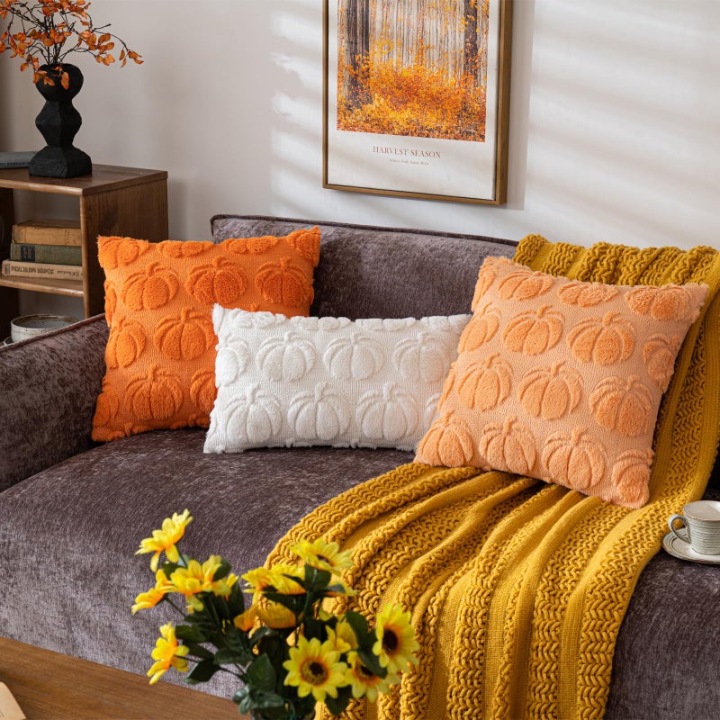 COSIBONO Pumpkin Fall Decorative Throw Pillow Covers 12""x20""  Set of 2 Cream White Soft Faux Fur Pillow Covers for Autumn Harvest  Fluffy Plush Accent Pillow Cases for Farmhouse Couch Cushion Covers - Image 5
