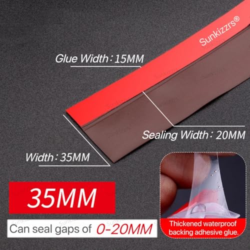 Sunkizzrs® Door Seal (5 Meter/16.4 ft) Sealing Strip for Home –Window Sealing Strip for Gap –Door Stoppers –Door Gap Filler –Glass Door Seal (Width: 35mm/1.38inch, Brown) - Image 2