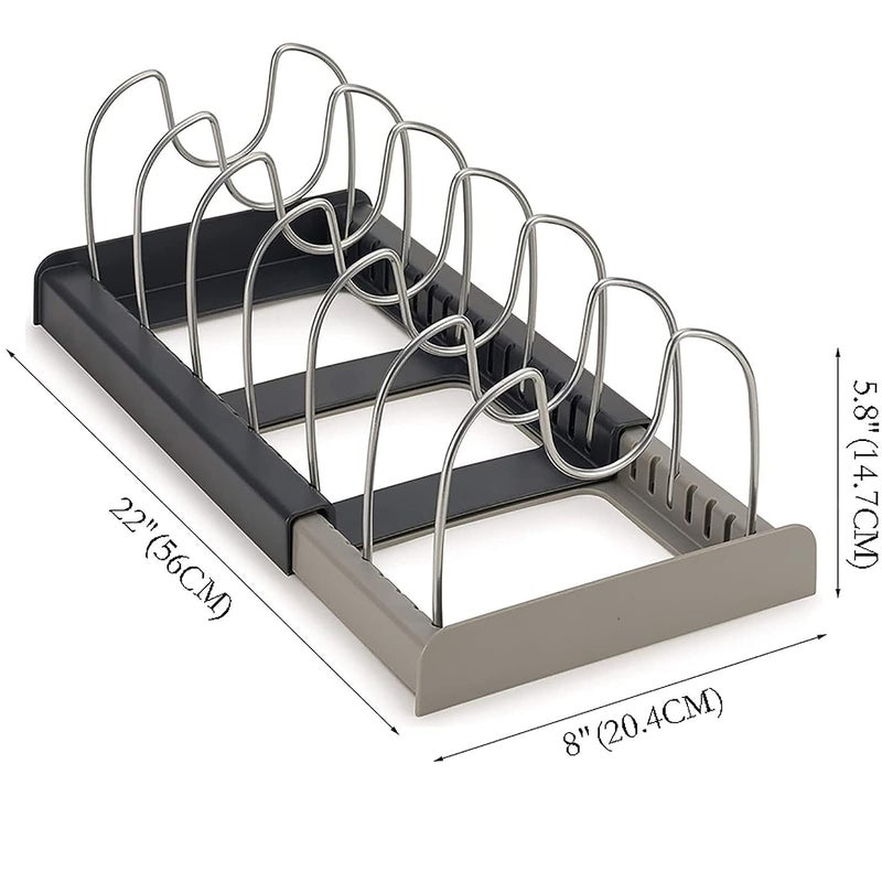 GNOLY GNOLY Multifunctional Rack Storage Organizer 7 Dividers Kitchen Rack Organizer for Lid Pots Pans Space Saving Adjustable Shelf Pan Pot Lid Cutting Board Drying Cookware Rack Organizer 1Pcs - Image 3