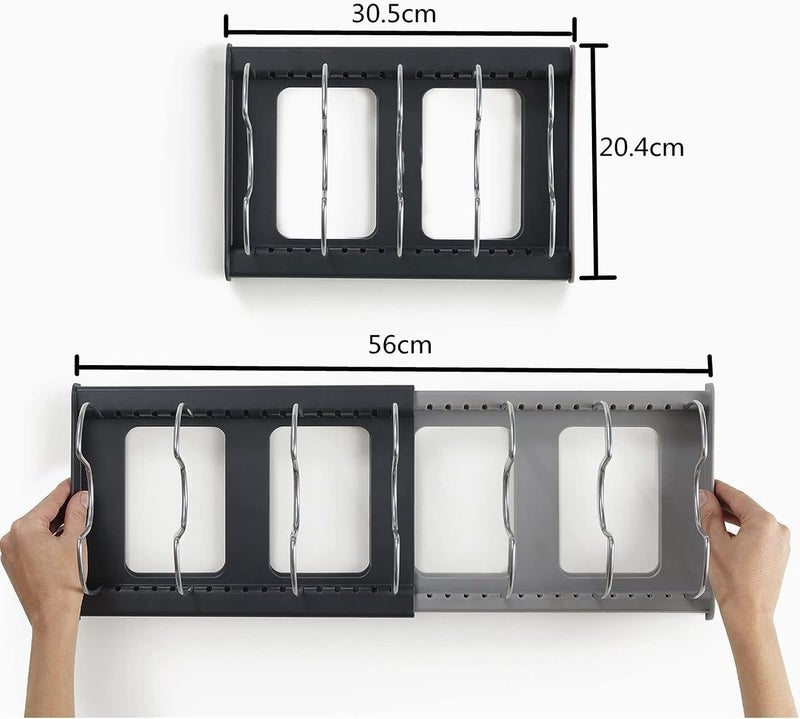 GNOLY GNOLY Multifunctional Rack Storage Organizer 7 Dividers Kitchen Rack Organizer for Lid Pots Pans Space Saving Adjustable Shelf Pan Pot Lid Cutting Board Drying Cookware Rack Organizer 1Pcs - Image 4