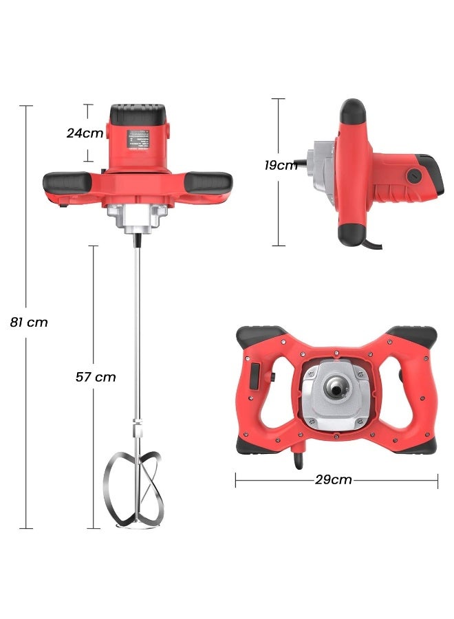 Keen 1300W Electric Paint Mixer, 220–240V 50/60Hz, 800RPM Variable Speed Handheld Power Tool with Dual-Paddle Mixing Shaft, Ergonomic Handle, Heat Dissipation Design, for Cement, Putty, Mortar, Paint & Plaster Mixing - OS-208 - Image 2
