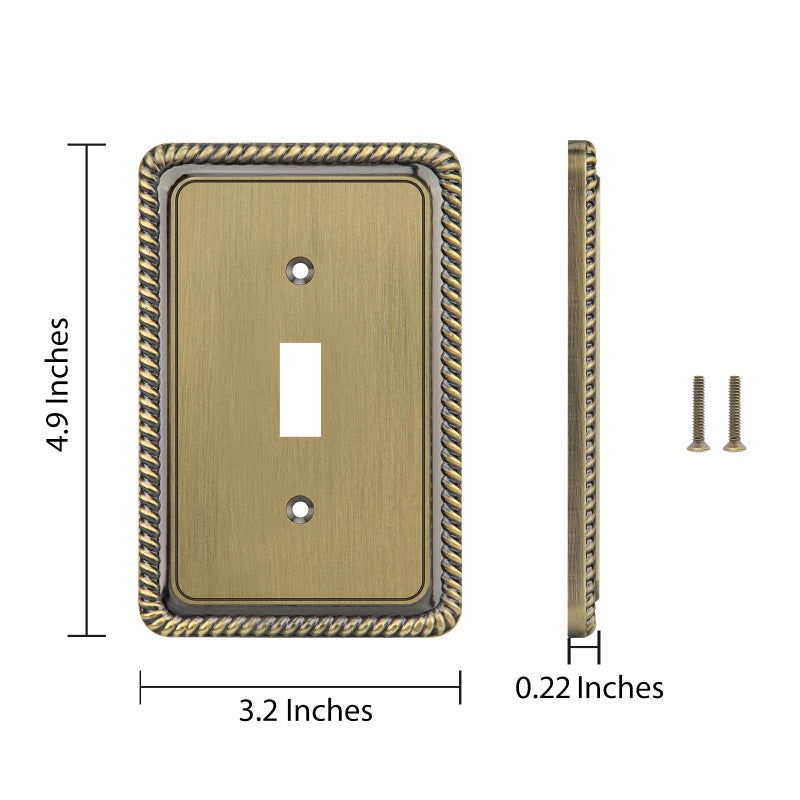 Henne Bery Rope Edge Decorative Wall Plate Switch Plate Outlet Cover (Single Toggle, 2 Pack, Antique Brass) - Image 3