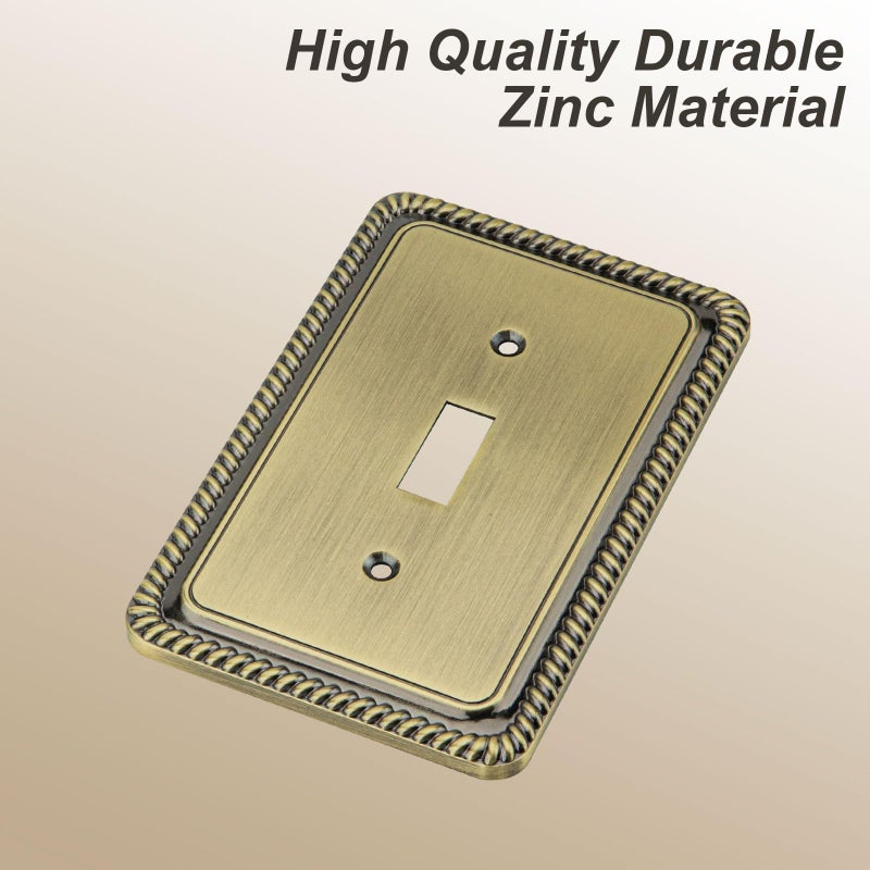 Henne Bery Rope Edge Decorative Wall Plate Switch Plate Outlet Cover (Single Toggle, 2 Pack, Antique Brass) - Image 2