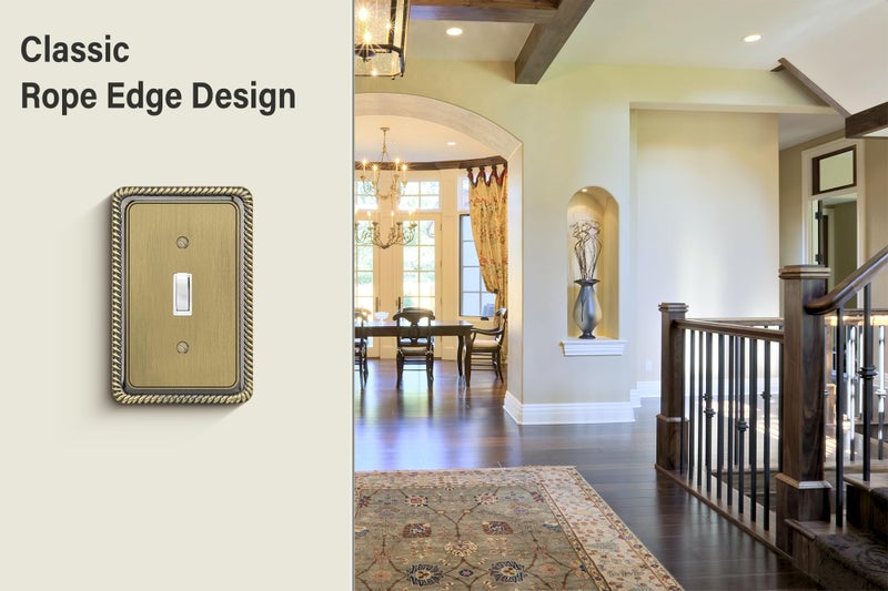 Henne Bery Rope Edge Decorative Wall Plate Switch Plate Outlet Cover (Single Toggle, 2 Pack, Antique Brass) - Image 4