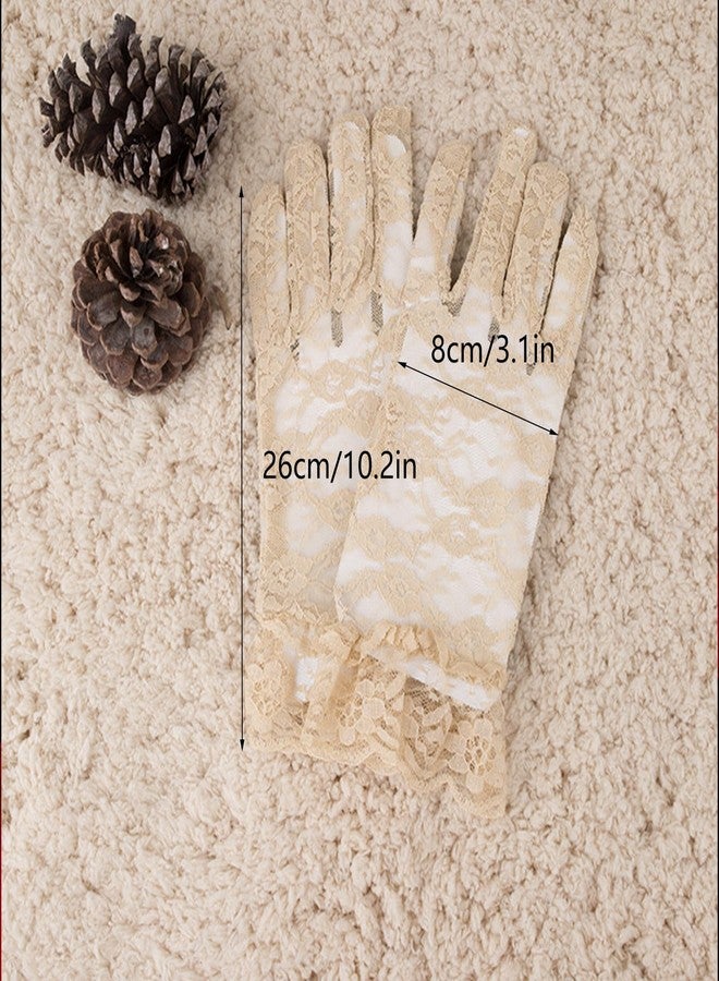 owiter Lace Gloves Women Tea Party Elegant Short Vintage Summer Glove for Dressy Women Wedding Party (beige, short) - Image 2