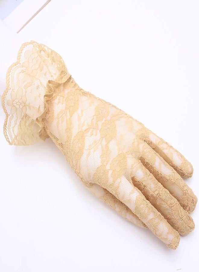 owiter Lace Gloves Women Tea Party Elegant Short Vintage Summer Glove for Dressy Women Wedding Party (beige, short) - Image 4