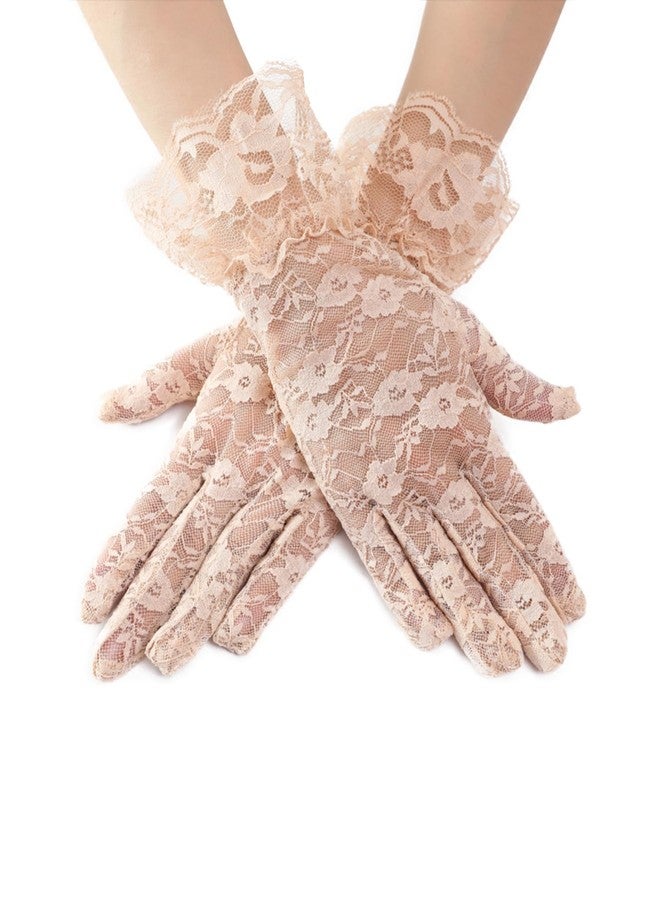 owiter Lace Gloves Women Tea Party Elegant Short Vintage Summer Glove for Dressy Women Wedding Party (beige, short) - Image 1