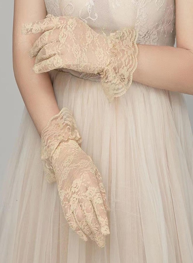 owiter Lace Gloves Women Tea Party Elegant Short Vintage Summer Glove for Dressy Women Wedding Party (beige, short) - Image 5