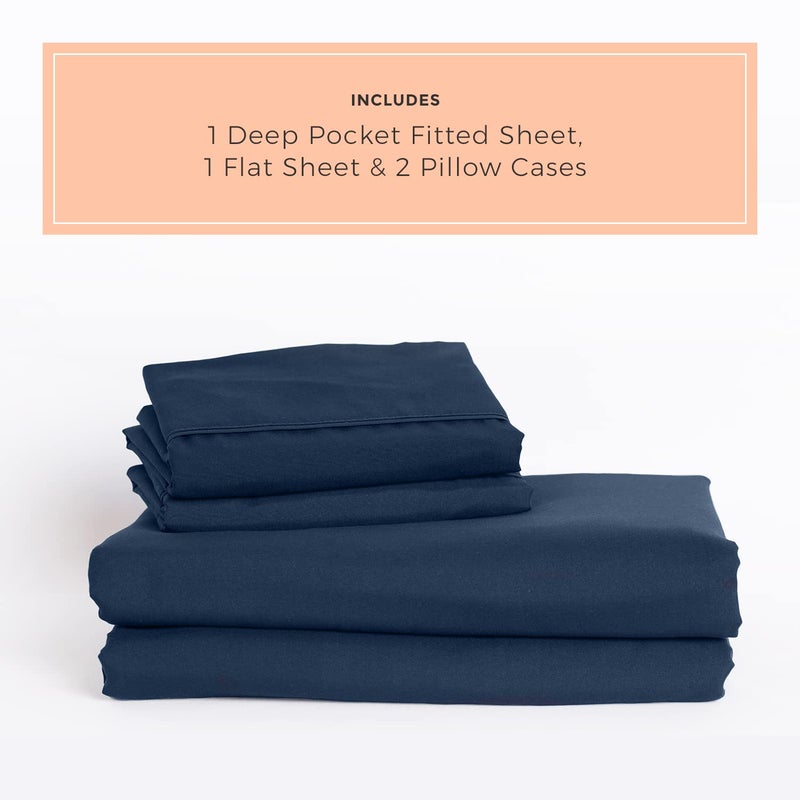 PeachSkinSheets PeachSkinSheets Mariner Blue Sheet Set - 1500tc Level of Softness - Extra Soft Cooling Sheets for Hot Sleepers and Night Sweats - XL Full Size  - Image 2