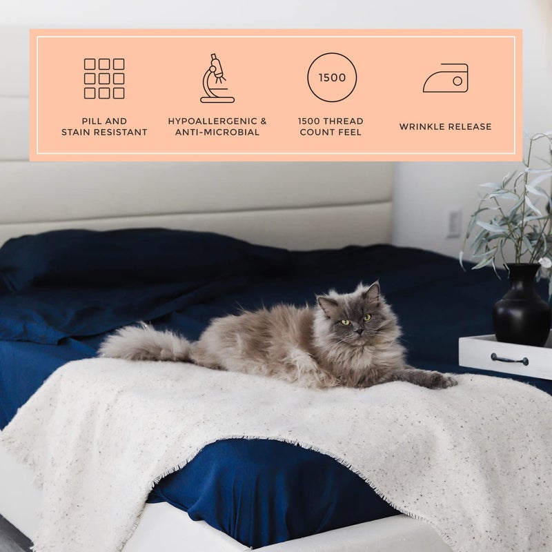 PeachSkinSheets PeachSkinSheets Mariner Blue Sheet Set - 1500tc Level of Softness - Extra Soft Cooling Sheets for Hot Sleepers and Night Sweats - XL Full Size  - Image 4