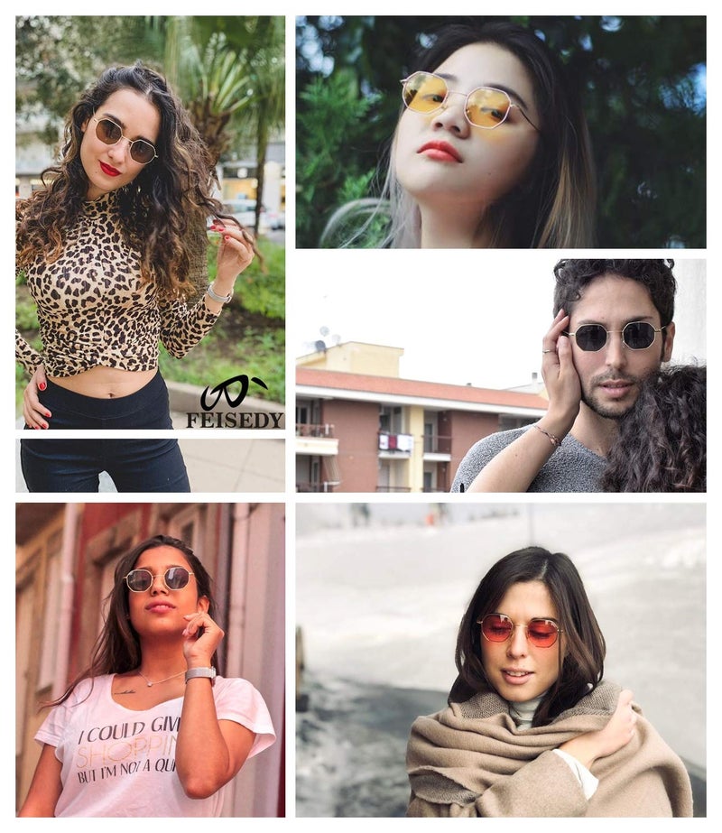 FEISEDY FEISEDY Hipster Small Polygon Women Men Sunglasses Delicate Metal Frame B2254  - Image 3