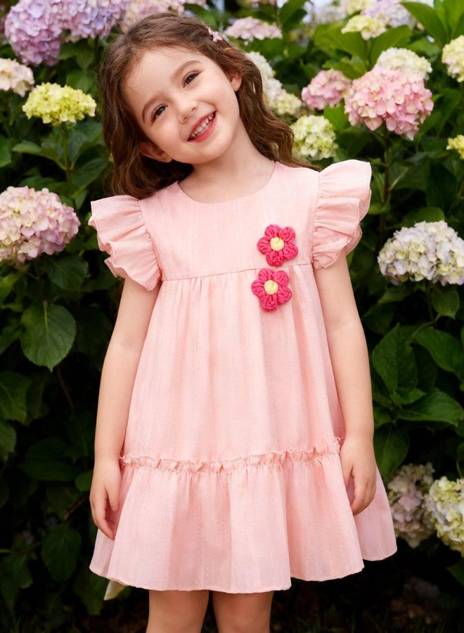 YALLET 18 24 Months Toddler Girl Dress Ruffle Sleeveless Baby Dresses 3D Floral Adorning Toddler Holiday Outfits for Valentine's Day Easter Playdate Birthday Photoshoot(Pink,18-24 Months) - Image 3