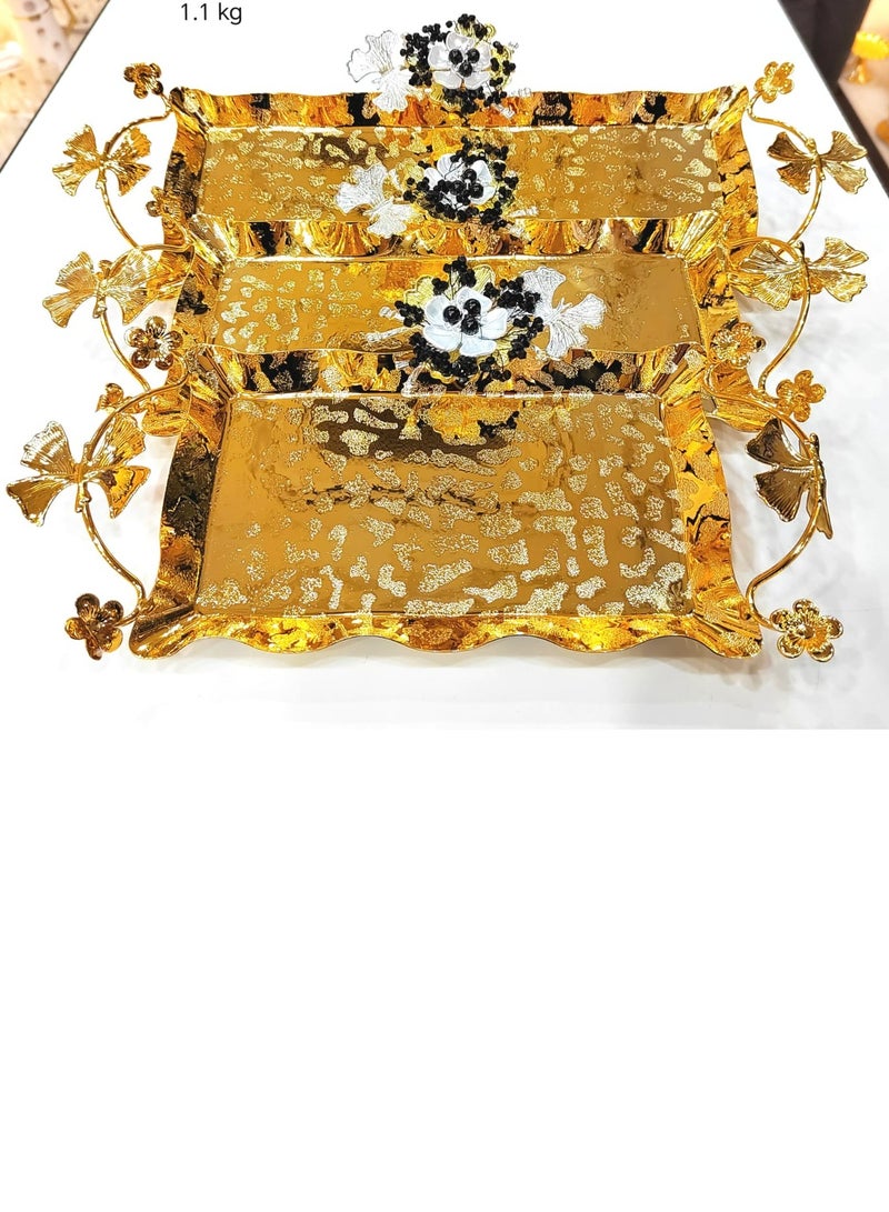 3 قطع مجموعة صينية ذهبية سوداء لتقديم الوجبات الخفيفة والحلويات والمشروبات