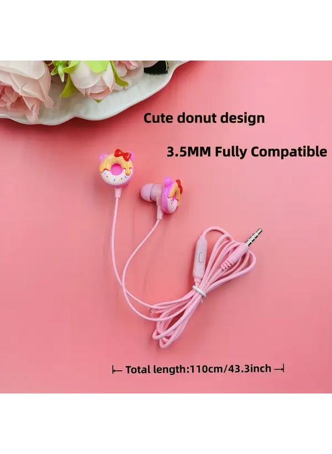 Pink Donut Design 3 5mm Wired Headphones with Microphone Semi In Ear Stereo HD Sound - Image 4