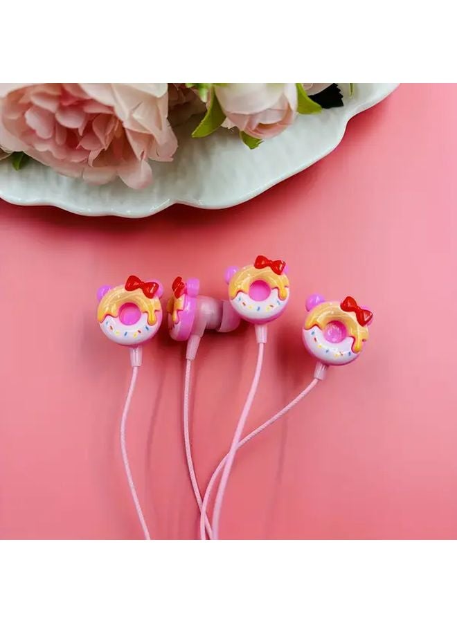 Pink Donut Design 3 5mm Wired Headphones with Microphone Semi In Ear Stereo HD Sound - Image 3