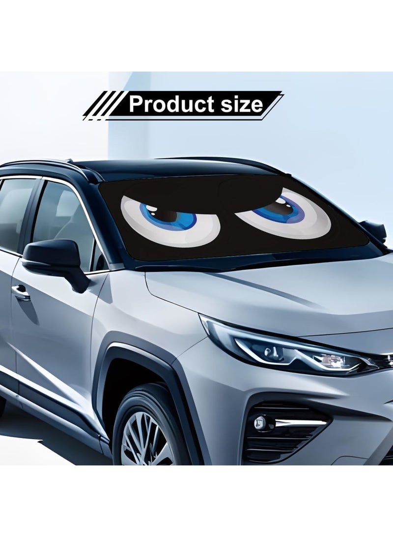 Car Windshield Sun Shade, Foldable Funny Vehicle Front Windshield Sun Shade Block Cover for UV Rays, Automotive Interior Protector for SUV Sedan Truck (Black/Blue Eye) - Image 2
