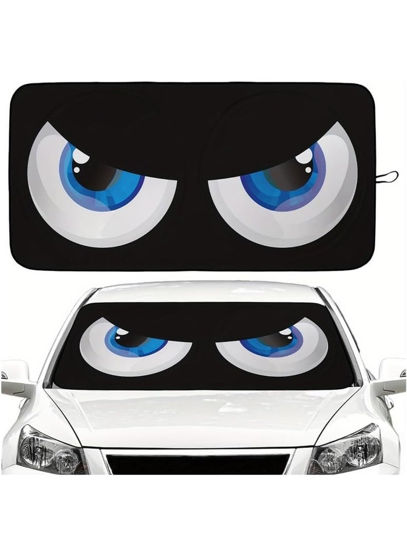 Car Windshield Sun Shade, Foldable Funny Vehicle Front Windshield Sun Shade Block Cover for UV Rays, Automotive Interior Protector for SUV Sedan Truck (Black/Blue Eye) - Image 1
