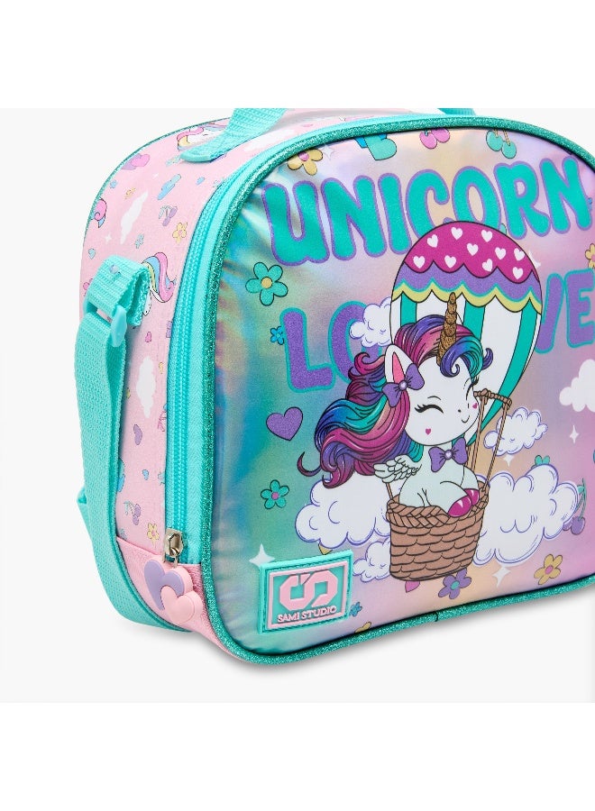 sami_studio Lunch Bag-Unicorn-Collection-1 Cmprt With Zip- (Polyester ) Multicolor \ 22.5X9.5X21 - Image 5