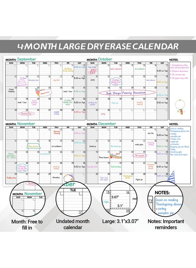 BooQool Large Dry Erase Calendar - 4 Months Dry Erase Calendar For Wall, 52" X 36” Undated Wall Calendar Dry Erase With Stickers, Monthly Planner/Calendar Whiteboard For Home, Office, Classroom  - Image 3