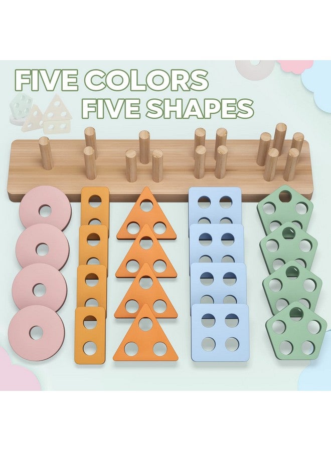 PEBIRA Montessori Toys For 1 2 Year Old, Wooden Sorting And Stacking Toys For Toddlers, Baby Shape Sorter And Color Stacker Blocks For Toddler, Preschool Learning Toy, Gift For 12-18 Month Boys Girls - Image 5