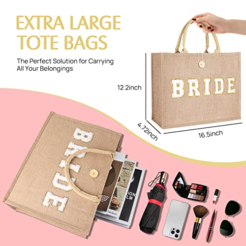 JUSTOTRY Bride Bag - Bride to Be Gifts Natural Jute Large Tote Bag with Webbed Handles Utility Personalized Canvas Bag for bachelorette party Bridal Shower Wedding Gift - Image 2