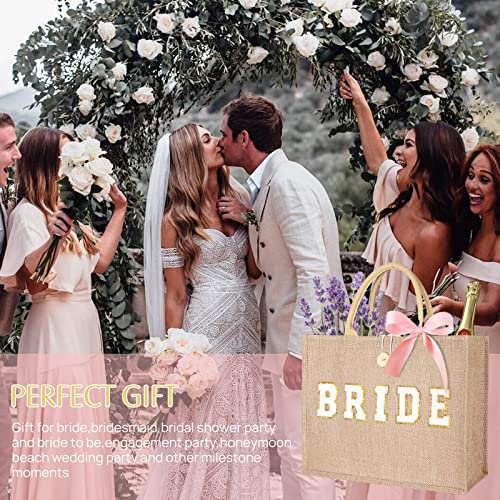 JUSTOTRY Bride Bag - Bride to Be Gifts Natural Jute Large Tote Bag with Webbed Handles Utility Personalized Canvas Bag for bachelorette party Bridal Shower Wedding Gift - Image 5