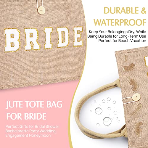 JUSTOTRY Bride Bag - Bride to Be Gifts Natural Jute Large Tote Bag with Webbed Handles Utility Personalized Canvas Bag for bachelorette party Bridal Shower Wedding Gift - Image 4