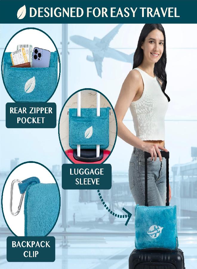 PAVILIA PAVILIA Travel Blanket and Pillow Set, Airplane Blanket Compact 2-in-1 Soft Bag, Travel Essentials for Adult Flight, Portable Throw with Arm Hole, Plane Car Traveling Gift Accessories, Teal Blue - Image 3