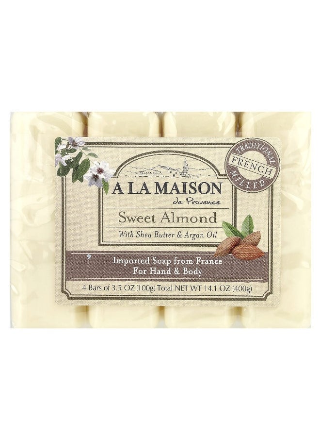 A La Maison De Provence A La Maison de Provence, Hand & Body Bar Soap, Sweet Almond, 4 Bars, 3.5 oz (100 g) Each  - Image 1