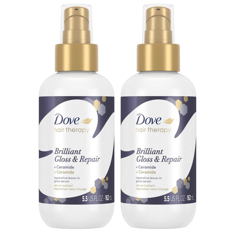Dove Hair Therapy Brilliant Gloss & Repair with Ceramide - Hair Serum for Shiny Hair, Repair Treatment for Damaged Hair, Moisturizing Leave-In Hair Treatment, 5.5 Fl Oz (Pack of 2) - Image 1