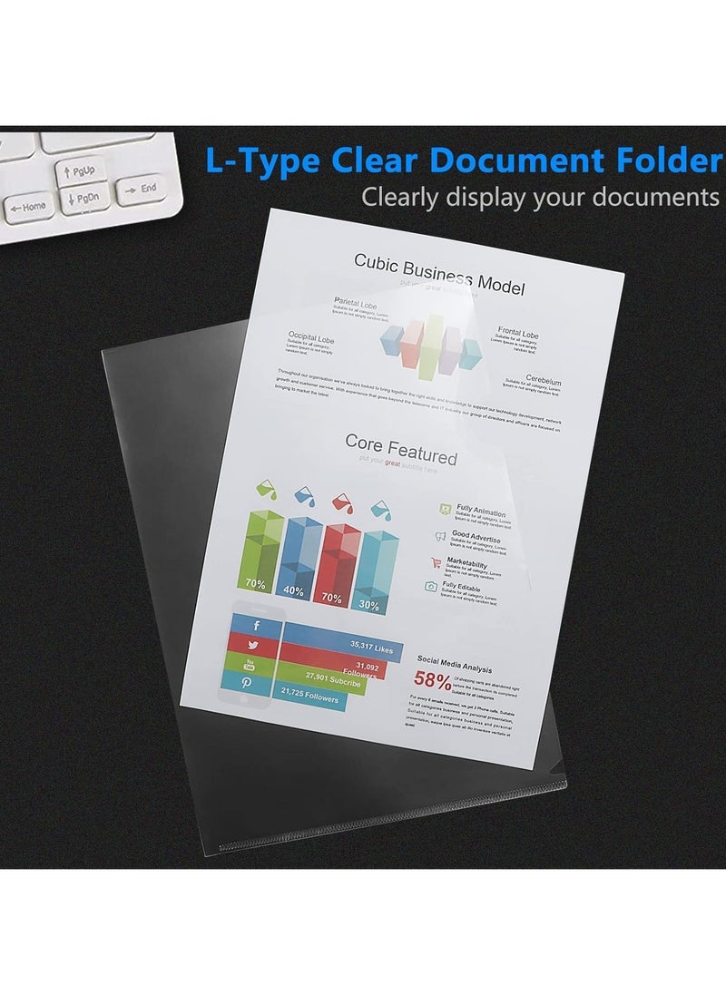 MARKQ - Clear File, A4 Plastic Transparent Folders L-Type For Documents Paper Storage School Office Supplies (Pack of 12) - Image 1