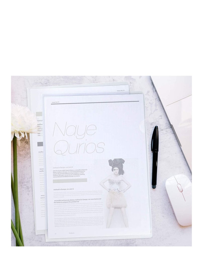 MARKQ - Clear File, A4 Plastic Transparent Folders L-Type For Documents Paper Storage School Office Supplies (Pack of 12) - Image 1