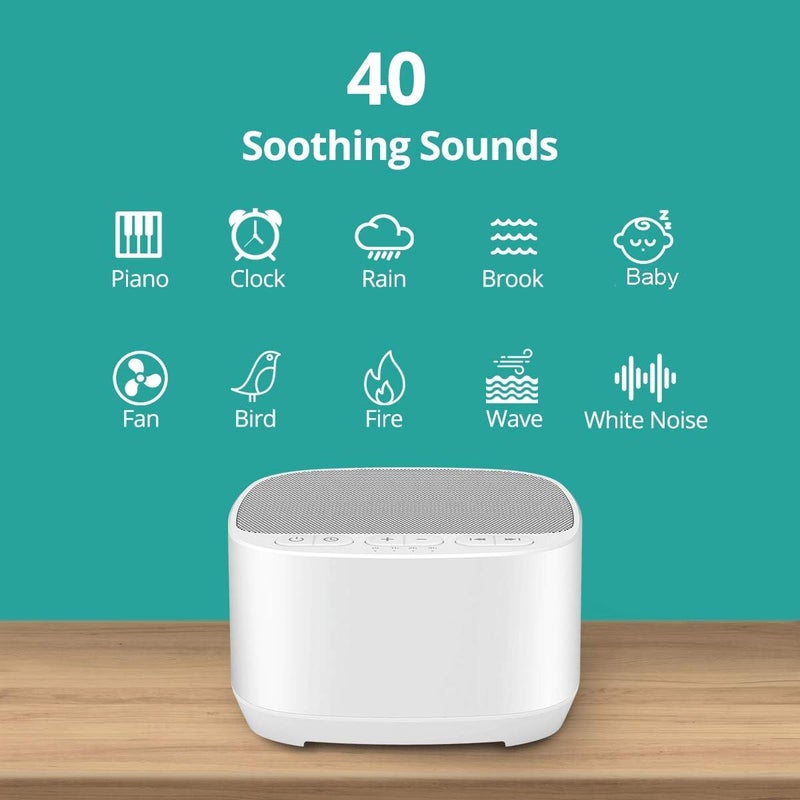 Magicteam Sleep Sound White Noise Machine with 40 Natural Soothing Sounds and Memory Function 32 Levels of Volume Powered by AC or USB and Sleep Timer Sound Therapy for Baby Kids Adults (B-White) - Image 2