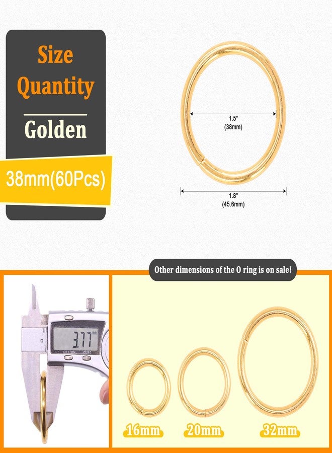روستارك مجموعة حلقات معدنية ذهبية متينة من Rustark، 60 قطعة، مقاس 1-33/64 بوصة، حلقات متعددة الأغراض من الفولاذ، حلقات دائرية بإبزيم لمشاريع الحرف اليدوية (38 مم) - Image 2