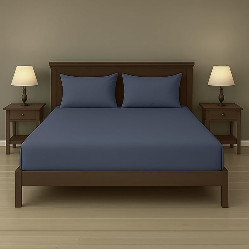 Cotton plain fitted Bed Sheet with 2 Pillowcases (50 x 70 CM), 3 Pieces Bedding - Hotel Luxury Bed Sheets Set (Dusty Gray, 180 x 200 CM)