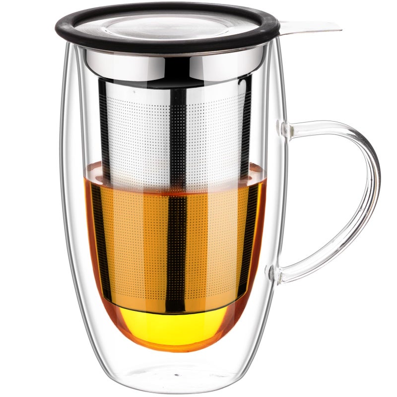 Baalaka Double Wall Glass Tea Cup With Stainless Steel Infuser and Lid 16oz Borosilicate Glass Tea Mug Tea Infuser for Loose Leaf Tea Teas Gifts for Lovers - Image 2