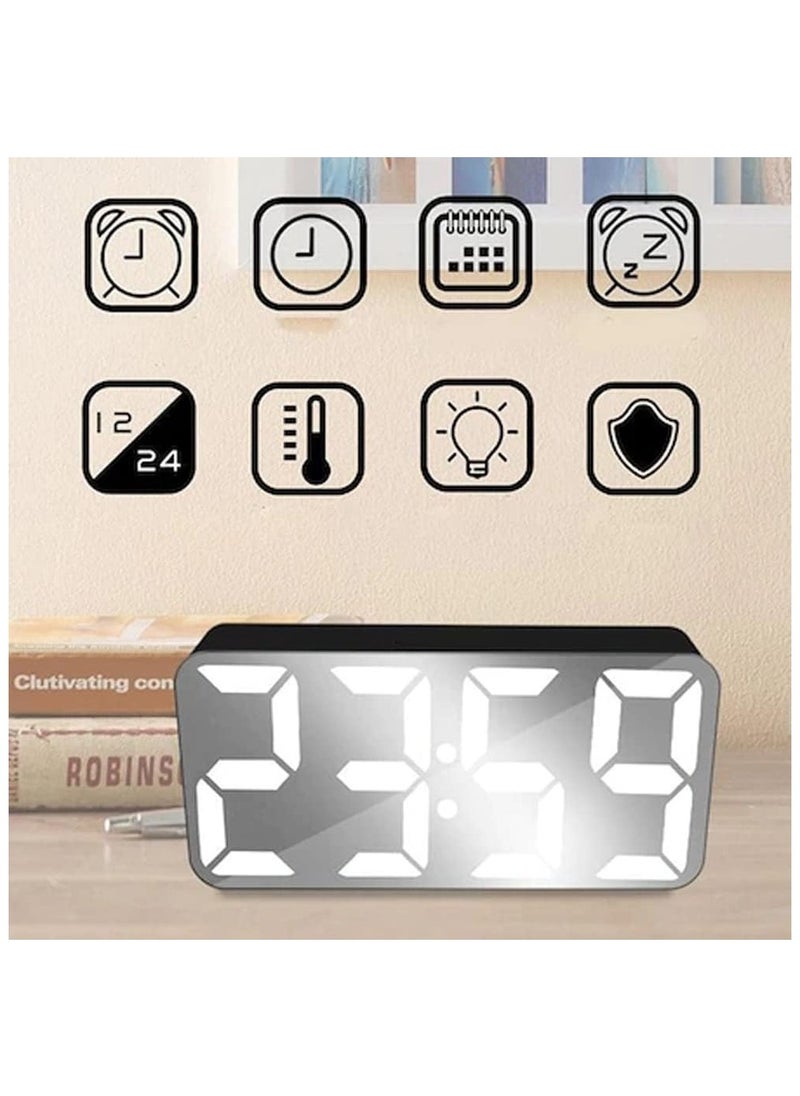 Generic - Digital LED Mirror Display Alarm Clock | Adjustable Brightness, Dual Alarms, USB Charging, Temperature Display, Sleek Modern Design for Bedroom, Desk, or Office - Image 1