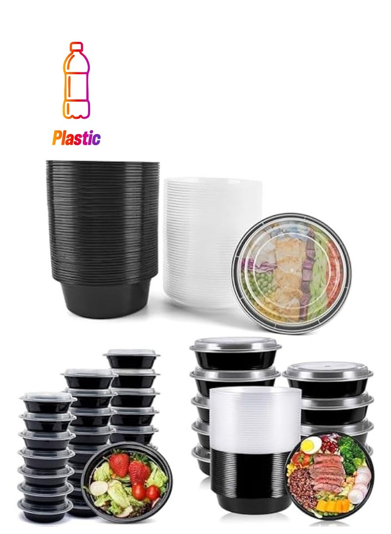 Green Tiger Set of 30 Meal Prep Containers with Lids -(10x32oz 10x24oz 10x16oz) Meal Prep Bowls, Disposable Food Prep Containers, Round To Go Containers with Lids, BPA-Free. Freezer & Dishwasher Safe Pack of 30 - Image 1